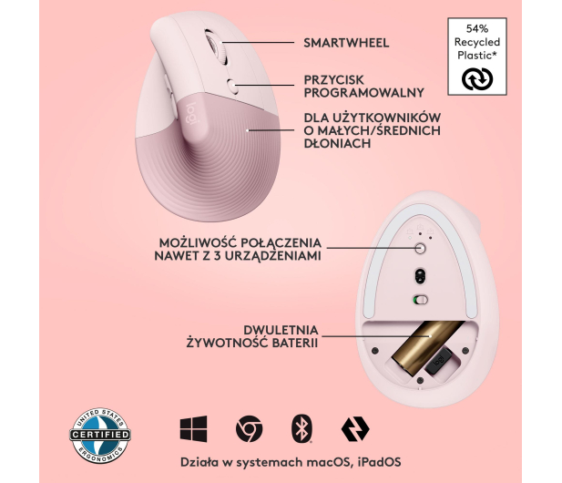 Logitech LIFT Różowa - 743073 - zdjęcie 11